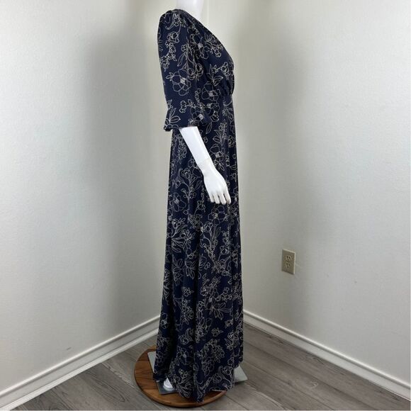 Gal Meets Glam Women Size 8 Irene Blue Floral Maxi NEW Dress Flutter 3/4 Sleeve - Picture 6 of 15